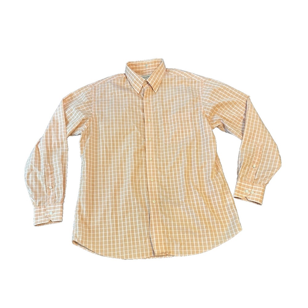 Tommy Bahama Mens Long Sleeve Shirt 16/34-35 Orange Peach Plaid Preppy Resort